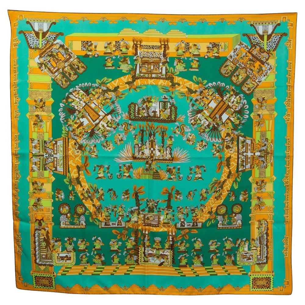 Hermes CARRE 90 ASTRES ET SOLEILS SCARF SILK GREEN